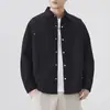 Camisa de manga larga de algodón puro cepillado con carbono ultrasuave para hombre, nuevo estilo otoño 2026, estilo Hong Kong, corte holgado, chaqueta camisa con cuello de solapa abotonada, moderna