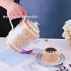 Juego de Café al por Mayor con Borde Dorado para Uso Doméstico, Cristalería para Sala de Estar, Tazas y Platillos para el Té de la Tarde, Tazas de Café de Lujo Ligero de Alto Valor, Regalos