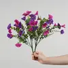 Flores artificiais, eucalipto, violetas, glória da manhã, buquês de flores artificiais de plástico, jardineiras, canteiros de flores, arranjos florais de interior, ornamentos decorativos