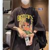 Camiseta de manga corta con dibujos animados de moda para niños, estilo retro americano de verano, marca de moda, holgada, estilo hip-hop, talla grande, de media manga.