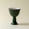 Taza de Maestro Original Creativa de Esmalte Mineral Verde Hoja de Bambú con Pie Alto, Taza de Té de Cerámica Simple de Color Sólido, Taza Individual