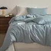 Venda Direta da Fábrica Conjunto de Quatro Peças 100% Algodão Muji Fio de Algodão Tingido Algodão Lavado Roupa de Cama Dormitório Simples Cor Sólida Boa Qualidade Lençol com Elástico
