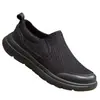 Tênis Respirável Malha Transpassada Fly-Knit Preto Solado Macio Leve para Caminhada para Meia-Idade e Idosos Confortável Slip-On Casual Esportivo