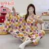 Pijama lindo de cachorro de manga larga para mujer, primavera, otoño, verano, algodón nube de manga corta, pantalón largo, conjunto de tres piezas, ropa de casa de dibujos animados