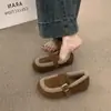Zapatos de mujer tipo mocasín peludos, colección otoño/invierno 2026, estilo retro, con acabado de gamuza, forro de felpa para abrigar y un diseño cómodo y fácil de usar, similares a las sandalias Birkenstock