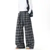 Calça casual de corte reto, padrão xadrez, estilo moderno masculino, coleção de outono, calça comprida estilo americano, perna larga, com cordão, retrô, caimento solto e relaxado