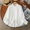 Coleção Outono 2026: Cardigan feminino de gola alta de renda com camada dupla de gaze lisa estilo japonês, blusa de manga longa