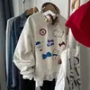 Nueva sudadera de otoño e invierno estilo coreano con bordado pesado, lazo flocado, diseño de cachorro, juvenil, versátil, con cuello redondo para mujer