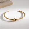 Pulsera Cruzada de Acero de Titanio con Cuentas de Bambú Anudadas, Estilo Retro Simple, Joyería de Nicho de Alta Gama para Mujeres