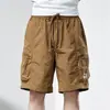Pantalones cortos impermeables estilo retro americano con grandes bolsillos con cremallera, corte holgado, funcionales, ligeros, ropa de trabajo estilo montaña, pantalones de cinco puntos de verano