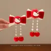 Diadema de Saludos de Año Nuevo para Niños Pasador Rojo con Lazo para Bebé Bola de Pelo con Borla Estilo Chino para Niñas