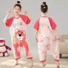 Pijama de una pieza para niños Verano Delgado Niñas Verano Algodón Puro Niños Grandes Niñas Una Pieza Manga Corta Nezha Nuevo Estilo 2025