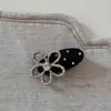 Grampo de Cabelo Flor Preta Estilo Coreano Presilha para Franja para Meninas, Presilha Lateral com Laço, Pérolas e Strass, Acessório de Cabelo