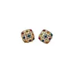 Pendientes Europeos y Americanos de Nuevo Estilo Pequeños Waffle Aromático Corte Cuadrado Tejidos Zirconia Diamante de Color Elegantes de Moda Elegantes Versátiles