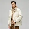 Jaqueta Branca Masculina Curta com Gola Alta de Penas de Pato, Caimento Solto, à Prova de Vento, Quente, Grossa, Roupa de Exterior Casual para Outono e Inverno