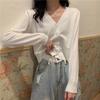 Cardigan de Tricô Exterior Decote V Primavera e Outono Feminino Fino Solto Slim Tricô Top de Manga Curta Longa Jaqueta Feminina Ins