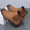 Botines Chelsea para Hombre Botines Vaqueros Retro Botines de Tobillo Estilo Británico Casual de Negocios Zapatos de Cuero de Caña Alta Resistentes al Desgaste Talla Grande