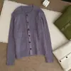 Cárdigan de punto trenzado morado y verde estilo retro coreano, suéter abrigo versátil de cuello redondo
