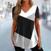 Camiseta con cuello en V y costuras para mujer, top Harajuku con estampado divertido, jersey informal para mujer, camisa con estampado geométrico, ropa de verano