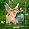 Luz de noche de ángel alimentada por energía solar transfronteriza, artesanía de resina, hada de las flores, adorno para jardín, estatua de niña para jardín de patio