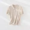 26º Verano Nuevo para Mujer Retro Tejido de Canalé Cuello Polo Manga Corta Ajustado Elegante Cuello Solapa Top Camiseta