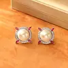Pendientes Geométricos Populares de Zirconia y Perla de Colores, de Alta Gama, Modernos, Exquisitos, Versátiles, Accesorios de Uso Diario para Mujeres