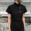 Verão Novo Estilo Gola Alta Design Moderno Nicho Preto Manga Curta Camisa para Mulheres Slim Fit Elegante Top para o Trabalho Atacado