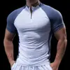 Camiseta delgada de verano para correr, con paneles, de secado rápido, corte ajustado, con media cremallera, ceñida, de manga corta, para deportes, ropa de bádminton