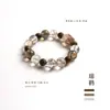 Pulsera de Piedra Uva Verde Natural y Madera de Águila, Pulsera de Cristal Versátil Estilo Fresco y Vintage, Regalo para Novia