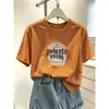 2026 Verano Nuevo Estilo Coreano Moda Versátil Tie-Dye Azul Top Algodón Puro Hombro Normal Cuello Redondo Manga Corta Camiseta para Mujer