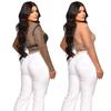 C6355 AliExpress Amazon Moda Europea y Americana para Mujer Color Sólido Malla Cuentas de Pedrería Chaqueta Manga Larga Set de Una Pieza