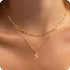 Amazon Transfronterizo Nuevo Collar con Colgante de 26 Letras de Oro de 18K Cadena de Clavícula en Capas Moderna y Exquisita Juego de Dos Piezas para Mujer