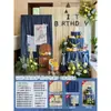 Decoración de Cortina Azul Simple Estilo Coreano para Fiesta de Primer Cumpleaños de Bebé Decoración de Fiesta de Celebración de Luna Llena de 30 Días Montaje de Escena