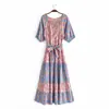 Vestido de otoño para mujer estilo europeo y americano 2021, nuevo, rayón, estampado de agua, combinación de colores, cinturón de flecos 8661