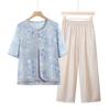 Traje de Verão da Vovó Camisa de Estilo Ocidental para Mulheres de Meia-Idade e Idosas Top de Verão para Mãe Falso Duas Peças Roupas para Senhora Idosa