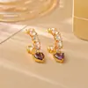 Pendientes de Anillo en C de Corazón Romántico con Circonita Brillante, de Alta Gama, Modernos, Exquisitos y Elegantes Pendientes, Joyería Ins Fresca y Dulce