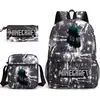 Mi mochila escolar mundial de tres piezas con estampado, gran capacidad, bolsa de lona para computadora para exteriores para estudiantes de secundaria