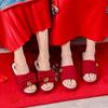 Pantufas de casamento para recém-casados, casal, linho, noiva e noivo, acompanhando, par festivo vermelho, verão, luz, luxo, alta qualidade, senso