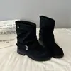 Botas plissadas empilhadas com sensação de preguiça salto grosso cano largo botas de afinar perna botas western botas curtas estilo deserto botas de moda