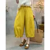 Calças tipo lanterna de algodão e linho com cintura elástica, estilosas e versáteis, cintura elástica com cordão, calças cropped femininas que emagrecem para o verão