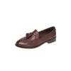 Estilo Britânico Borla Couro Jk Sapatos Pequenos de Couro Primavera 2026 Mocassins de Salto Baixo Bico Redondo Couro Genuíno Corte Profundo Sapatos Individuais para Mulheres