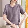 Novo Estilo Blusa de Tricô de Seda Gelada de Manga Curta para Mulheres de Meia-Idade e Idosas, Roupa de Verão Elegante e Soltinha para Mães