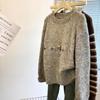 Cardigan de Tricô com Botões de Chifre Retrô Feminino Outono e Inverno Estilo Coreano Solto Estilo Preguiçoso Casaco de Tricô Jacquard Bordado