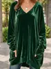Nuevo top de terciopelo coreano de manga larga con cuello en V para otoño e invierno para mujer, corte holgado, talla grande, adelgazante, top pullover casual, venta al por mayor desde el fabricante