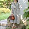 Vestido de Verano Original Entallado y Blanco con Smocks Algodón y Lino Literario Falda para Mujer para Ir al Trabajo