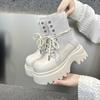 Botas Estilo Martin de Piel de Vaca para Mujer Otoño 2025 Aumentadoras de Altura Retro Versátiles de Media Pantorrilla Botas Ligeras para Mujer Primavera Estilo Delgado