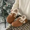 Sapatos Peludos para Mulheres, Inverno Plush Quente Estilo Birkenstock Slip-On Sola Macia Antiderrapante Mocassins, Tendência Fashion Sapatos de Algodão Peludos