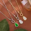 Nuevo Collar de Calabaza de Calcedonia Redonda con Circonita Estilo Chino para Mujer, Cadena para Clavícula y Cadena para Suéter Brillante de Diamante Retro Estilo Nacional con un Toque de Alta Gama