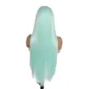 Peruca de fibra sintética de alta temperatura cor verde menta claro com lace frontal 13*4 de fábrica de Qingdao, peruca cheia de renda para exportação europeia e americana