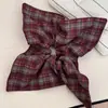Lenço Quadrado Xadrez Britânico Estilo Francês para Amarrar o Cabelo de Mulheres, Corda de Cabelo de Ponytail Baixo de Alta Qualidade, Elástico para Amarrar o Cabelo Feminino